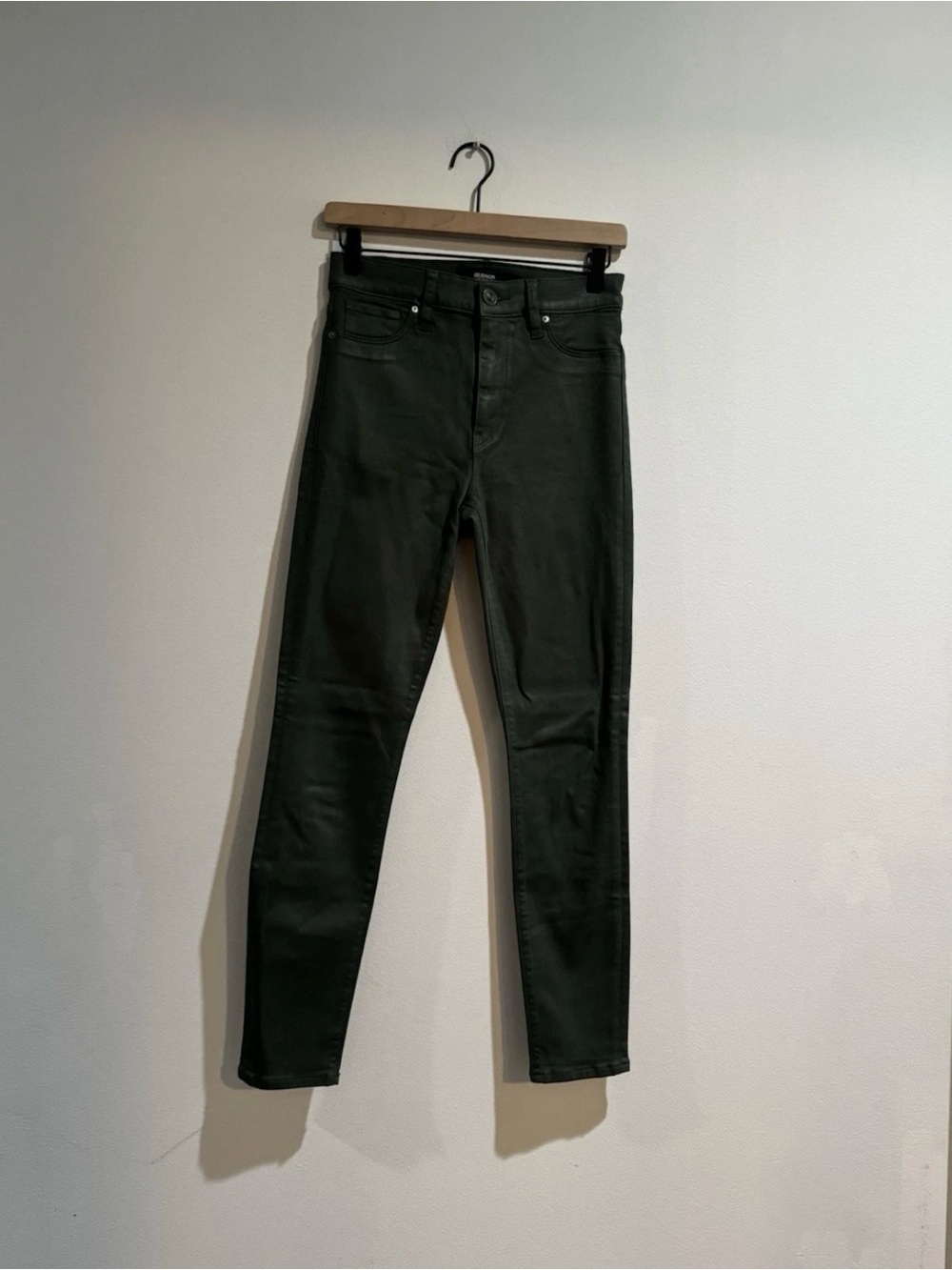 Hudson Barbara High Rise Coated Skinny Ankle Jeans Green 27 NWOT